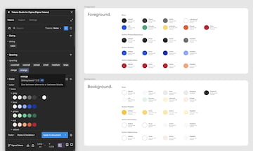 Color swatches from the Alva design system and their connected design tokens.